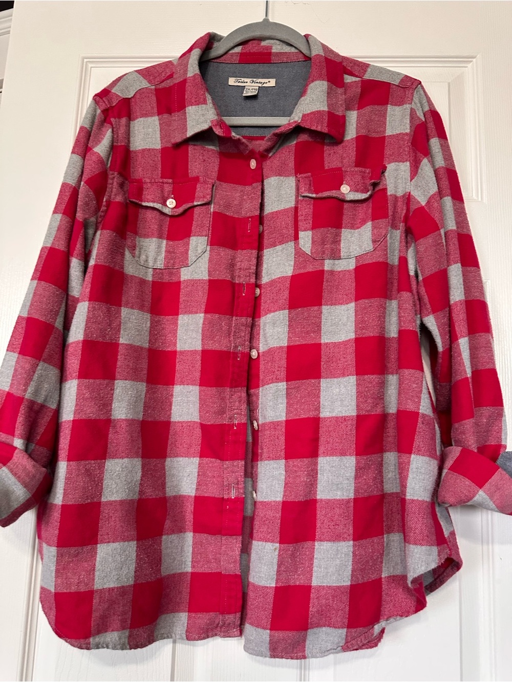 Pink and Gray Buffalo Plaid Button-Up Shirt